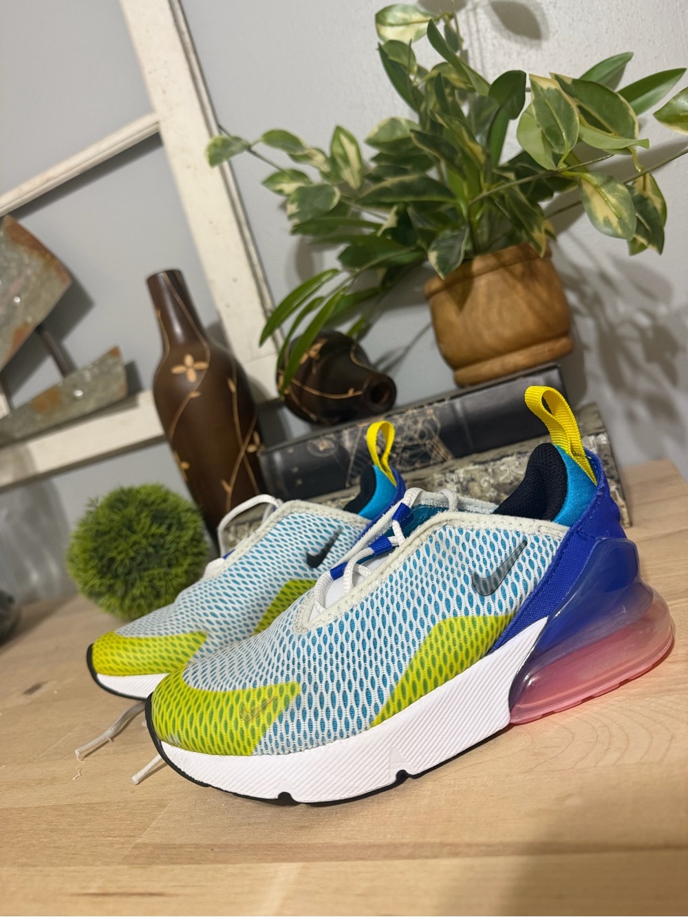 Nike Kids Blue and Yellow Mesh Air Cushion Sneakers